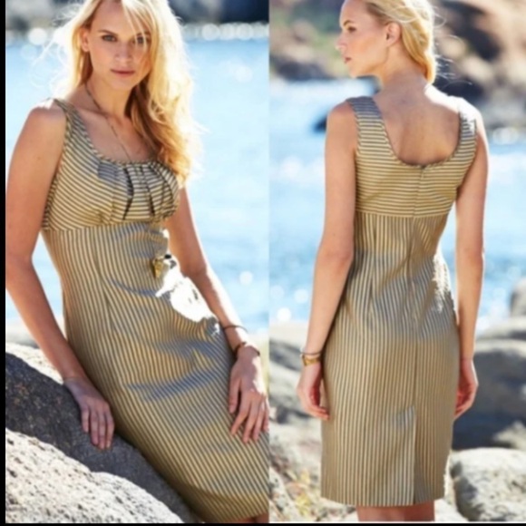 Peruvian Connection Callista Sheath Dress Gold Stripe Empire Waist 10 - Picture 1 of 16